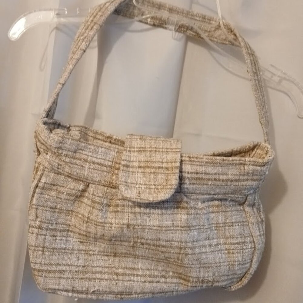 New Linen Crosshatch Slub Shoulder Bag Beige White classic style Inset zipper